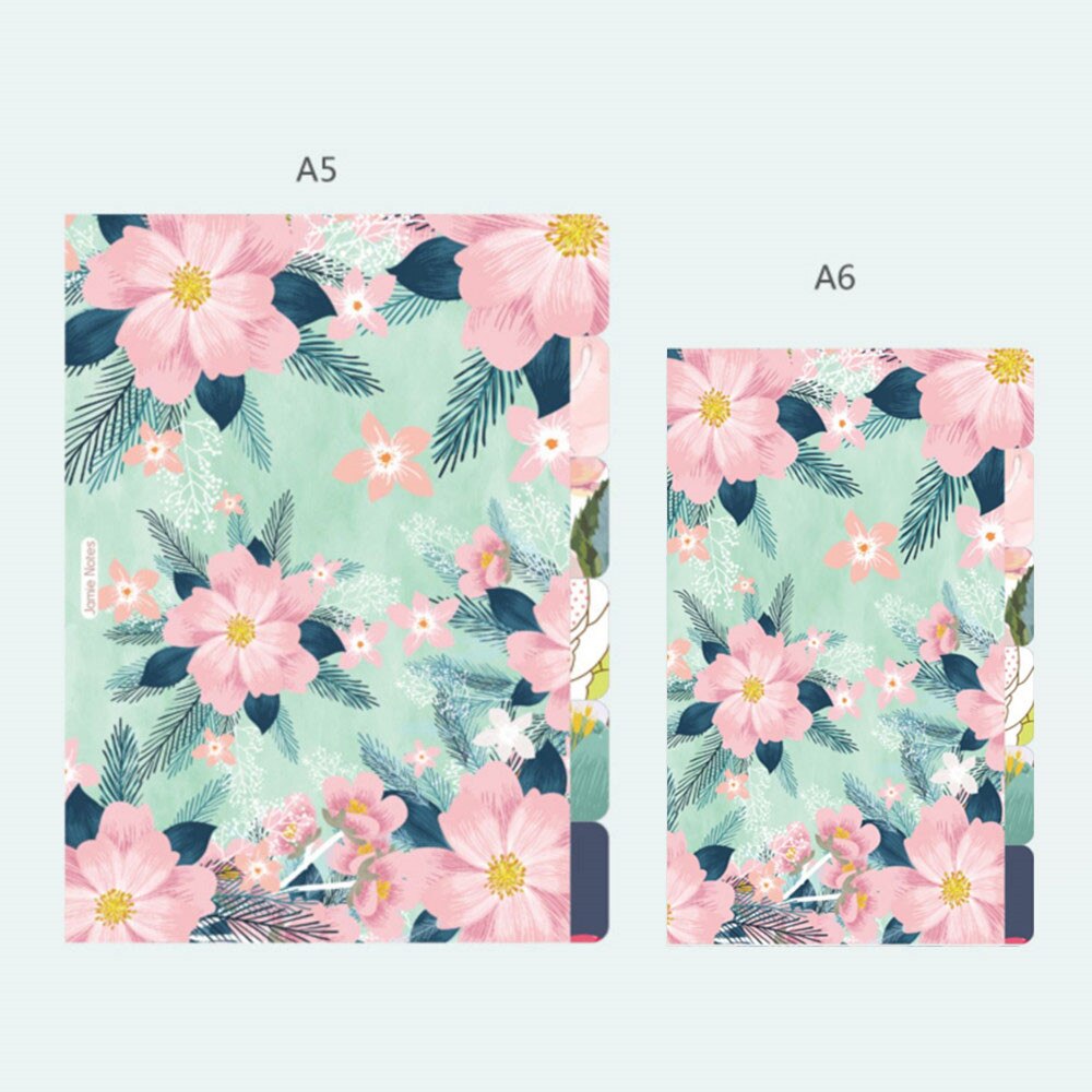 6pcs Floral Loose-Leaf Notebook Dividers A5/A6 Spiral Planner Index Paper 6 Holes Separator Pages Paper Refill Label Bookmark: A6