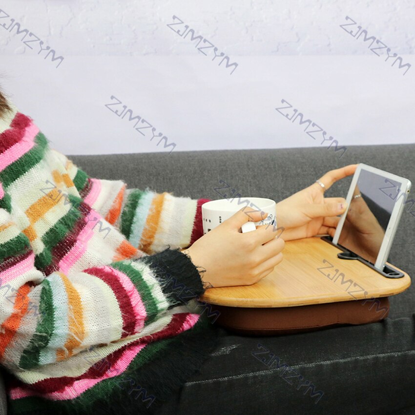 Bamboo Knee Lap Table Desk With Card Slot And Cup Holder Tablet Tray Computer Table Laptop Stand Headrest Office Nap Pillow