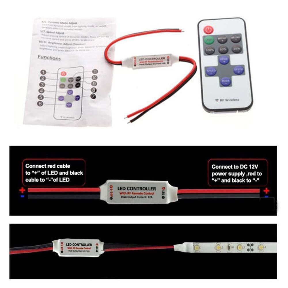 In-line LED Light Controller Mini 12V RF Wireless Remote Switch Controller Inline Dimmer For LED Strip Light