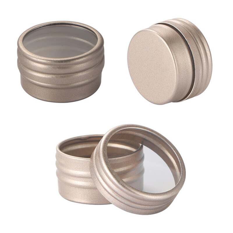 10Pcs Ronde Aluminium Tin Potten Met Venster Nail Box Thee Kaars Mini Sample Jar Lippenbalsem Tin Cosmetische Container sieraden Opslag