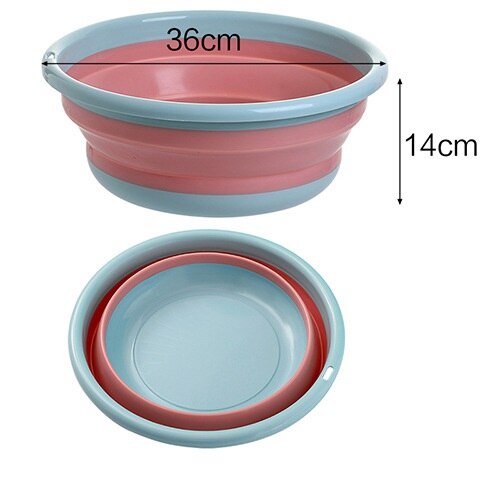 Folding Wash Basin Plastic Portable Outdoor Travel Laundry Tub Thickened Kitchen Vegetable Sink Household Cleaning Tools: A-Blue-L