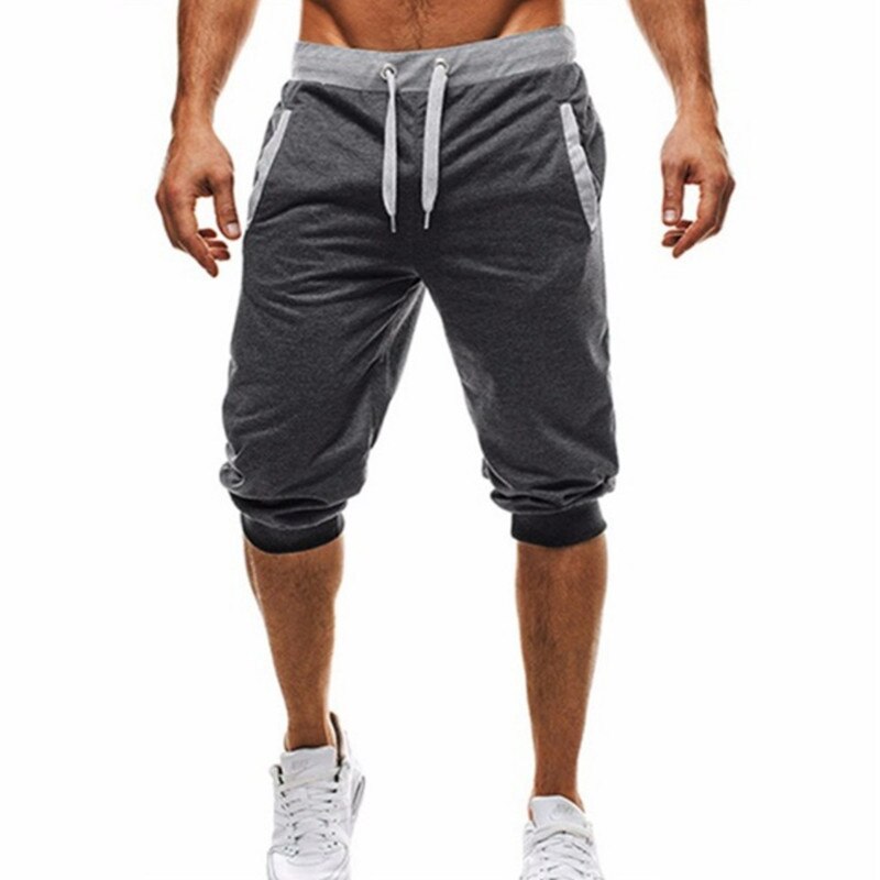 Shorts mænd sommer fritid knælange shorts farve patchwork joggers korte sweatpants bukser mænd bermuda shorts: Mørkegrå / L
