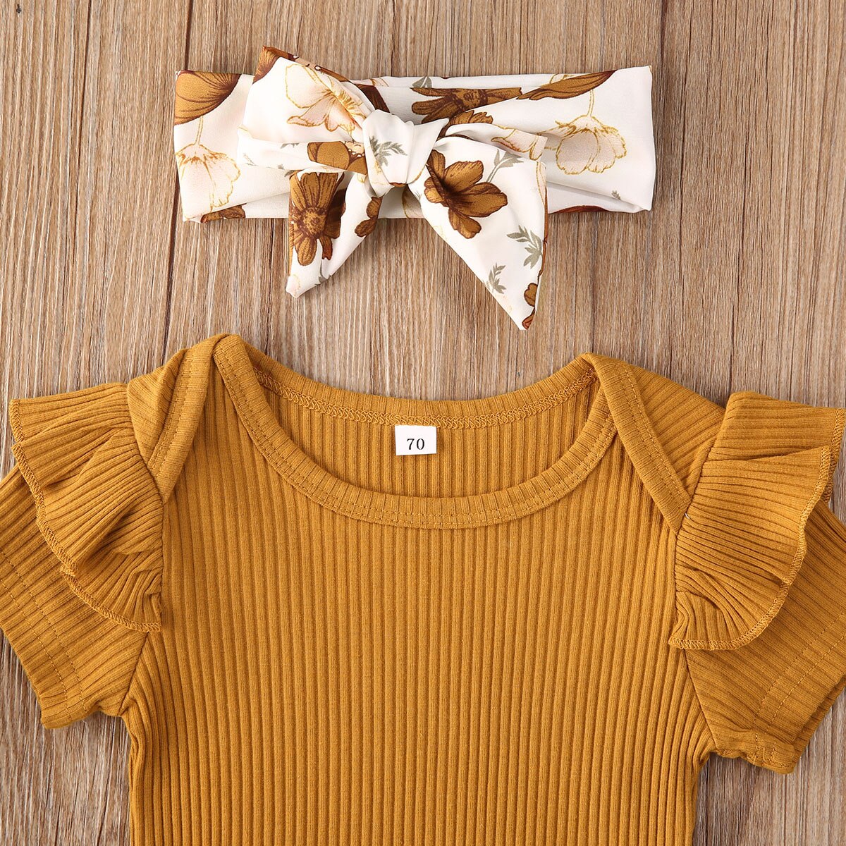 0-24m adorável infantil bebê meninas conjuntos de roupas 3 pçs babados manga curta macacão + floral shorts + bandana