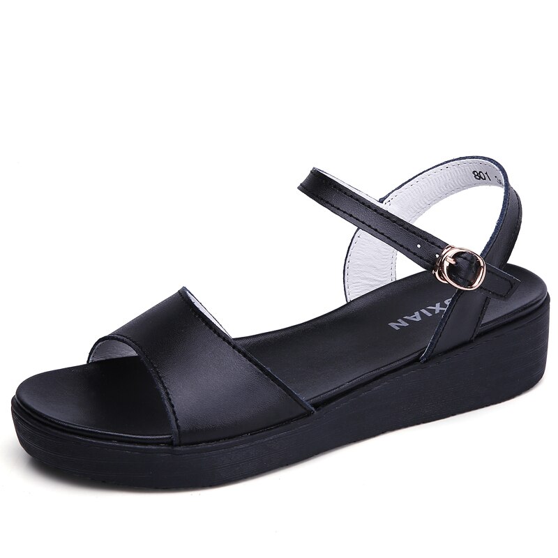 ZOVE Women Sandals Summer Slingback Buckle Leather Sandlas Women Sandals Platform Slides Ladies Beach Sandalias: Black / 8.5