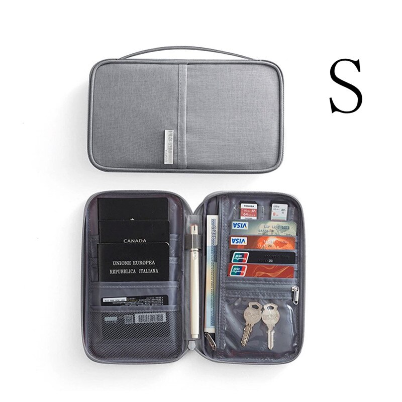 Sports Bag For Passport Cover Holder Card Package Credit Card Holder Wallet Organizer Sports Hiking Camp Document Bag: Gray S