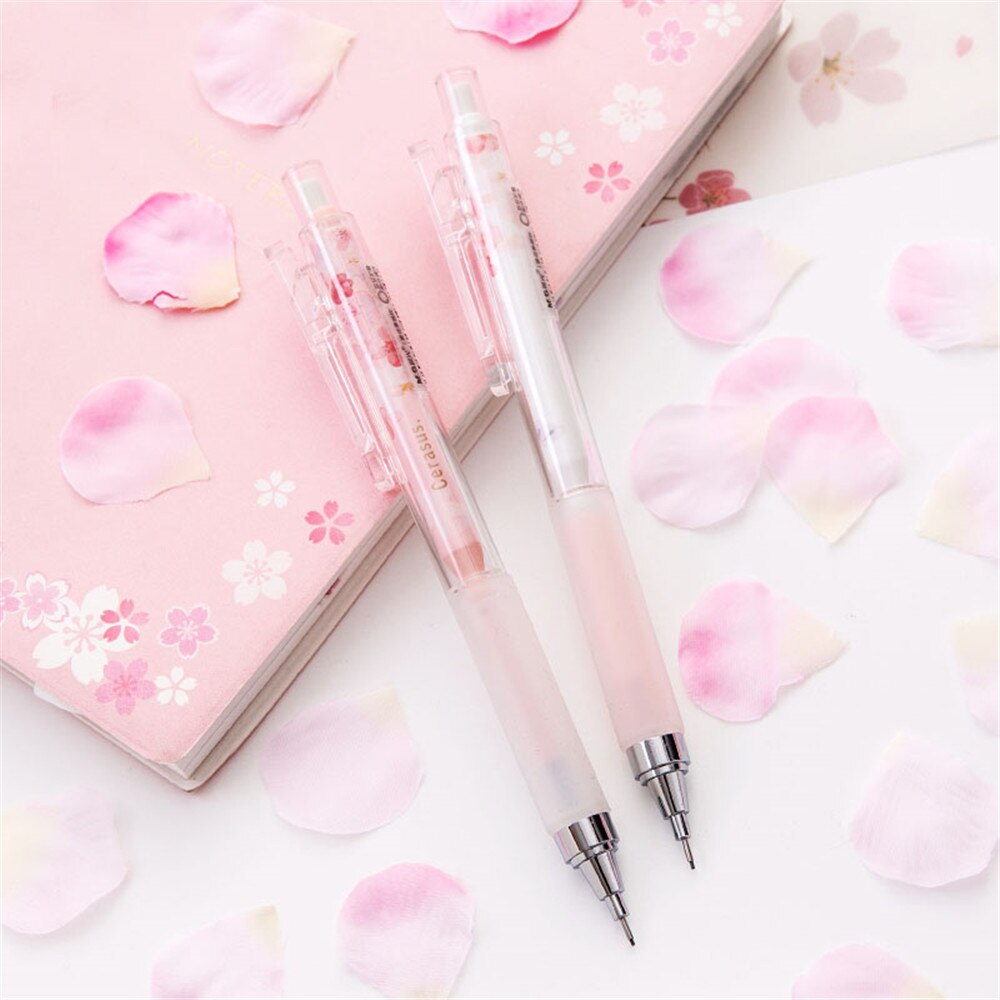 Cute Pink Cherry Blossoms Mechanical Pencils Kawaii Sakuara 0.5mm Automatic Pencils School Stationery Press Pens for Kids