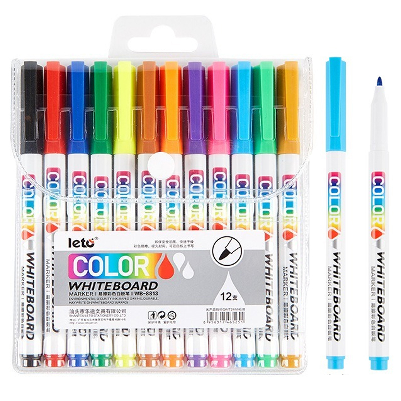 12-kleuren whiteboard-markerspen Fijne punt Droog uitwisbare markeerstift voor kinderen Graffiti Schrijven Tekening Kantoor School Kalenderborden: Default Title