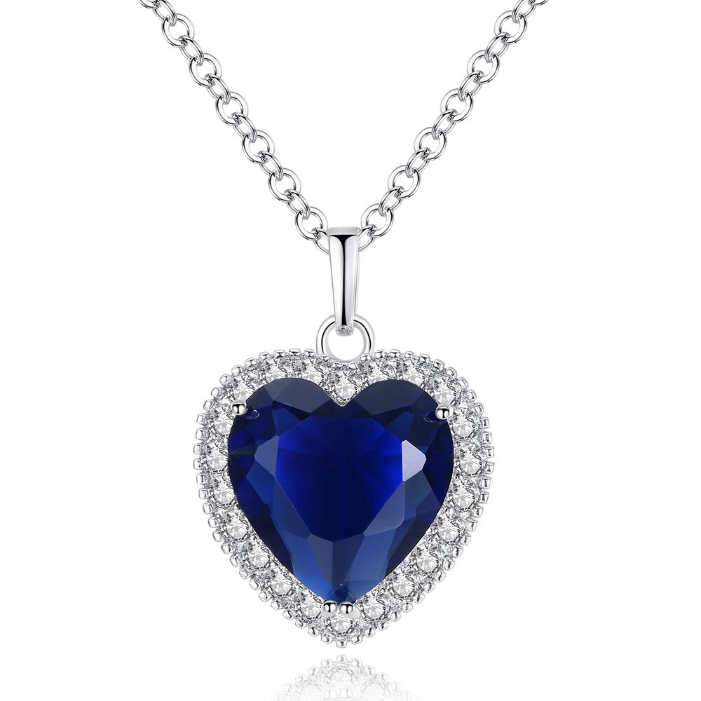 Collier avec pendentif en forme de cœur pour femmes, bijoux, bleu et rouge: blue