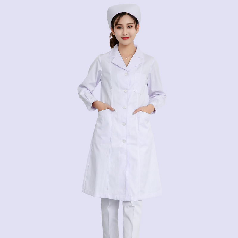 Bata blanca de manga larga para médicos, uniforme para enfermeras, Estilo clásico: S
