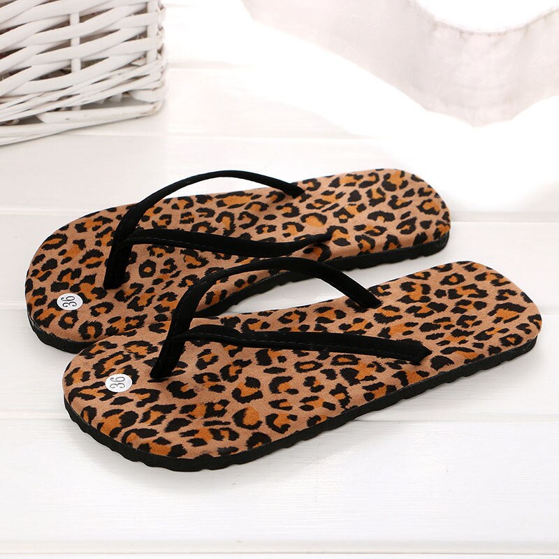 Leopard Print Flip Flops Women Summer High Beach Female Sandals Non-slip Casual Flat Slippers Polka-dot Slides Women