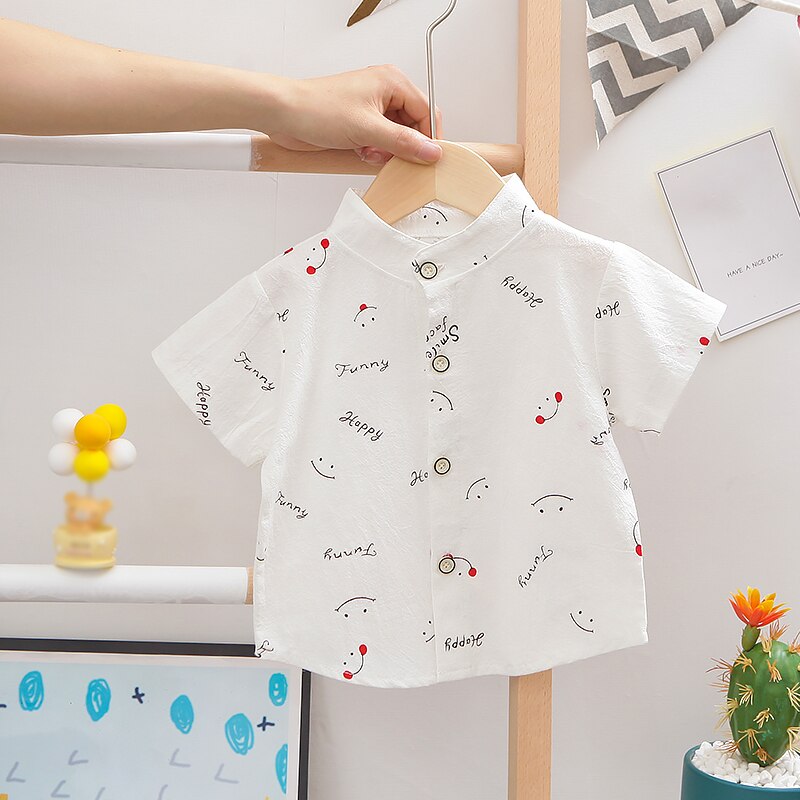 Été infantile enfant en bas âge enfants chemises décontractées salopette bébé garçons dessin animé simple boutonnage chemise jarretelle pantalon nouveautés