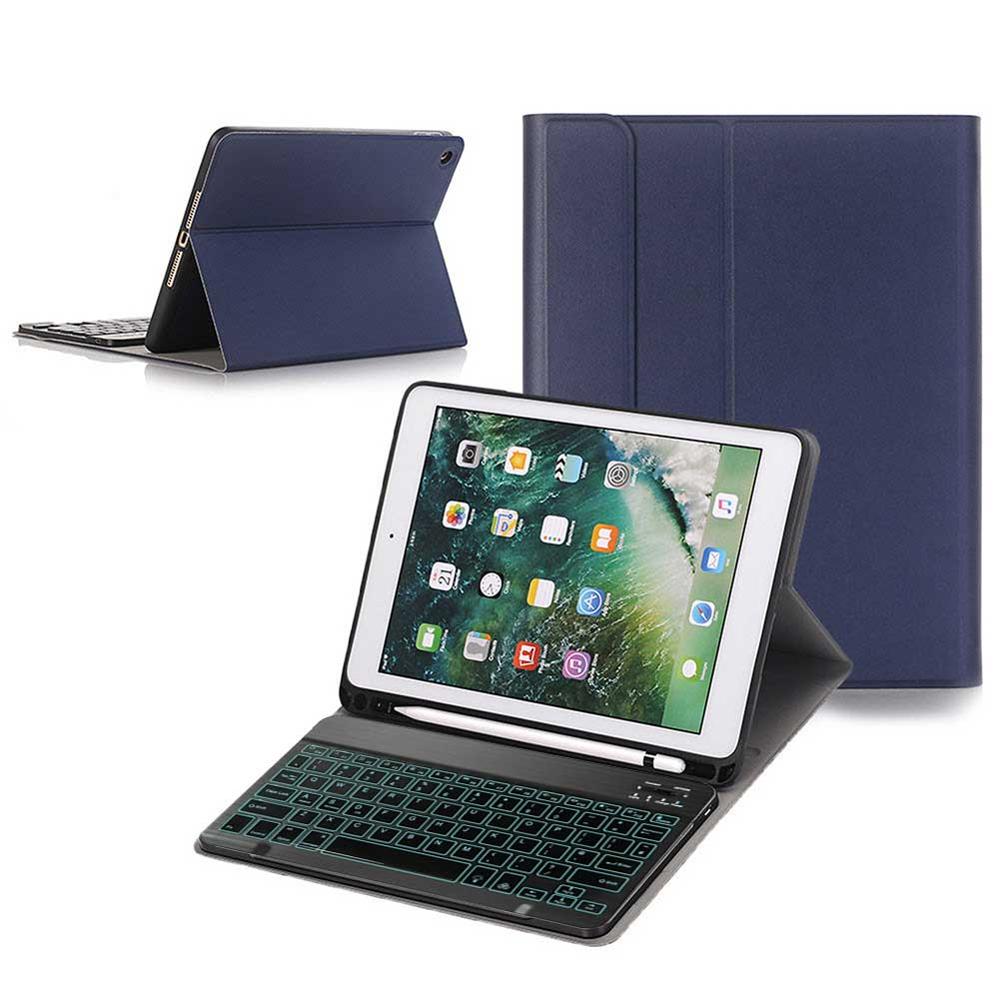 Cover For iPad 10.2" Keyboard Case Backlight Wireless Keyboard Cover For iPad 10.2 inch PU Leather Flip Stand Case: Blue