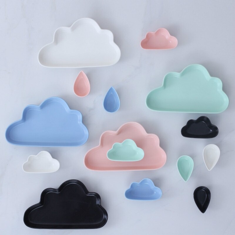 1 Pc Keramiek Cartoon Cloud Matte Scrub Ontbijt Plaat Styling Plaat Brood Schotel Regen Druppels Dim Pittige Schotel Met geschenkdoos