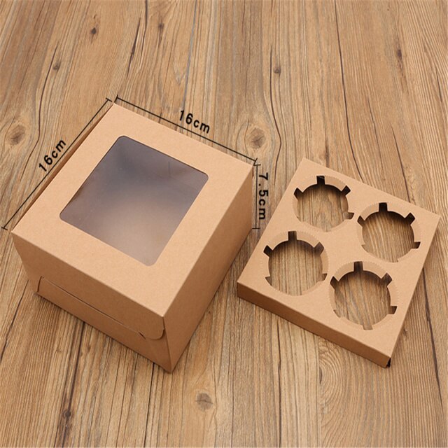 2/4/6 /12 Hole Cupcake Boxes And Packaging Cake Cookie Boxes Baking Food Package Box Wedding Birthday Party Supplies: Brown-4 hole