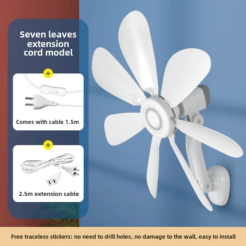 Liten veggmontert elektrisk vifte for hjem og studenthjem, ingen boring nødvendig, ideell for veggdekorasjon på baderom og kjøkken: Klar