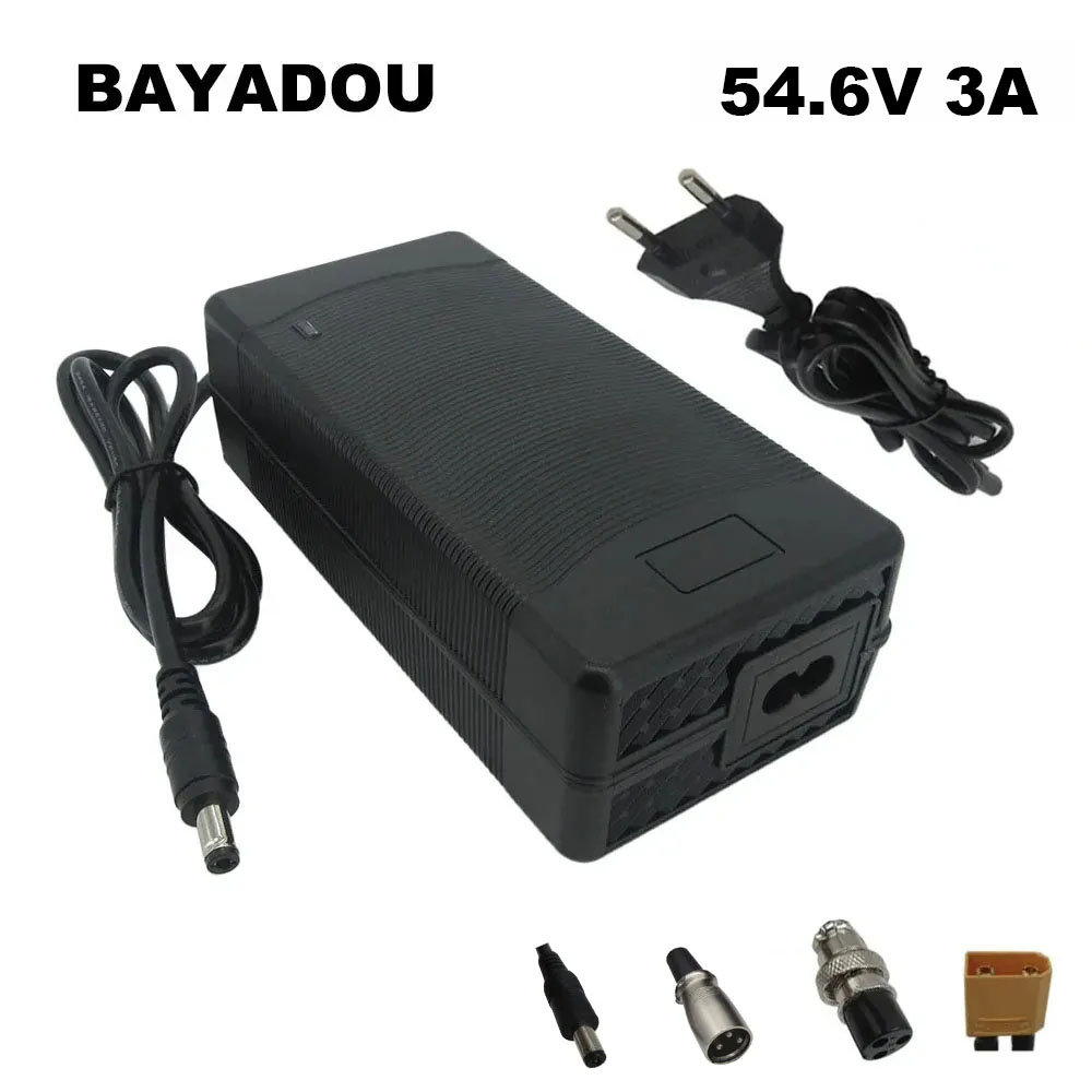 48v 54.6v 3a litiumbatterilader for 13s x 48 volt 48 v 3a li-ion 20ah x 30ah lader likestrøm  gx16 xlr  xt60 -kontakt
