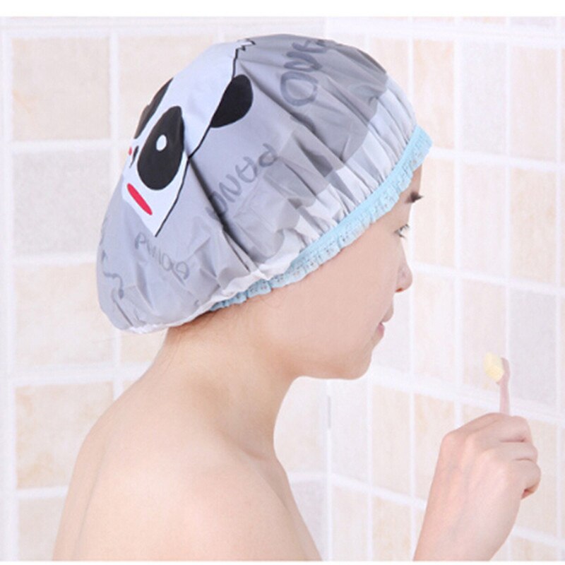 PVC Waterproof Shower Caps Eco-friendly Cartoon Lovely Elastic Band Hat Bath Cap Bathroom Supplies Shower Cap
