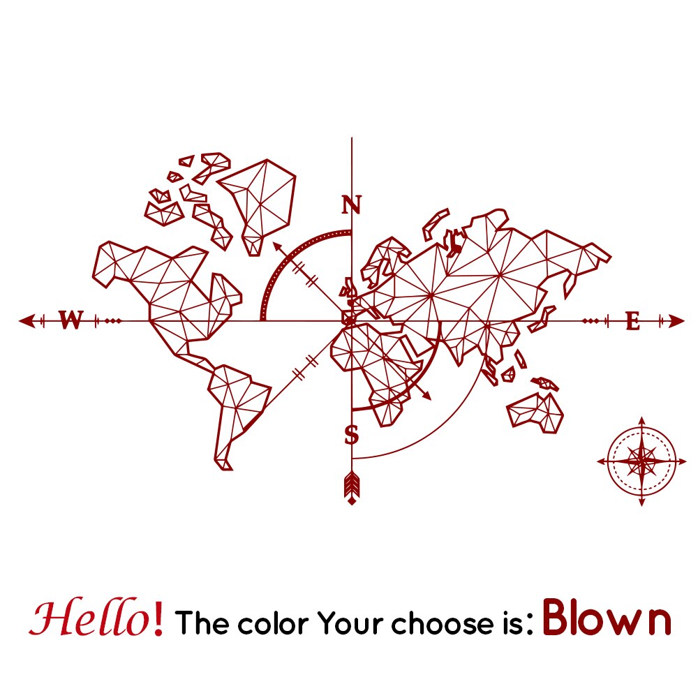 Large World Mape Compass Wall Decal Travel Adventure Exploration Global Earth Vinyl Wall Sticker Office Classroom Kids Room: Auburn