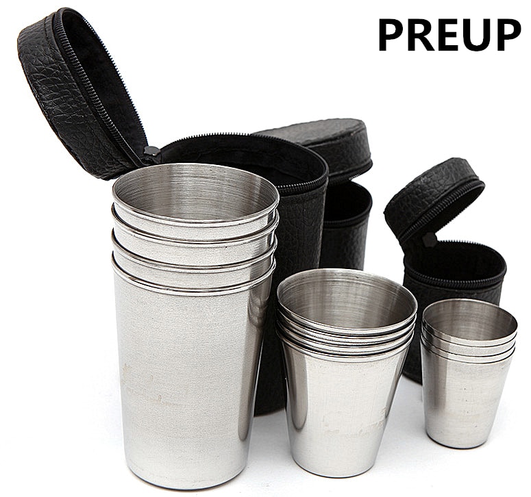 PREUP-Mug en acier inoxydable pliable, pour Camping en plein air, randonnée, thé, café, bière, lot de 4 pièces