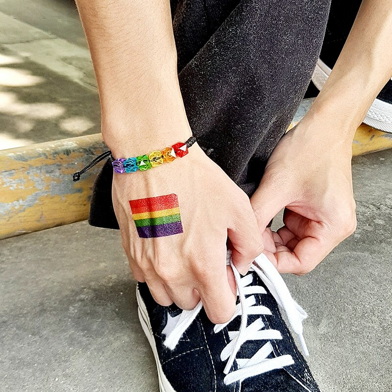 Vnox rainbow grânulos pulseiras para homens corda ajustável colorido claro frisado unissex orgulho lgbtq jóias