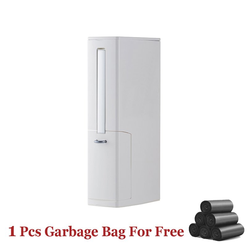 6L Eco-friendly Plastic Bathroom Trash Can with Toilet Brush Waste Bin Dustbin Garbage Bucket Bathroom Cleaning Tools With Bags: WHITE