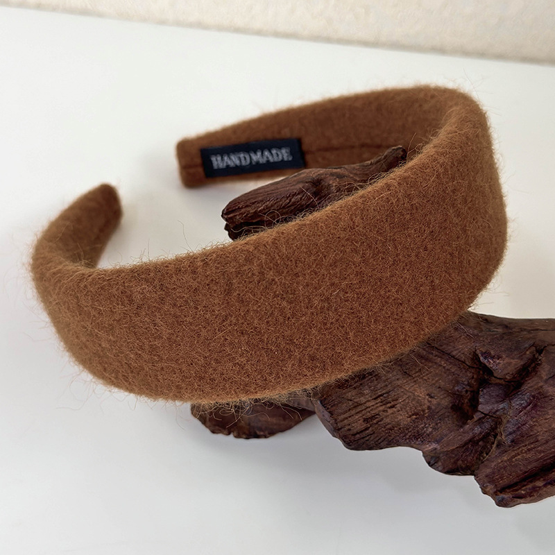 Diadema ancha de tela de felpa de lana Retro, bandas para el cabello de Color sólido para mujer, aro para el cabello con temperamento, accesorios para el cabello de femenina: Rosa