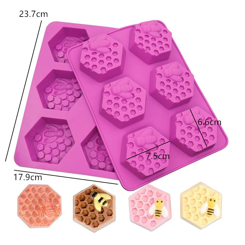 3D Handmade Silicone Soap Molds Bee Honeycomb Chocolate Biscuit Ice Cube Silicone Mold Tools DIY Flower Shape Soap Resin Crafts: 12