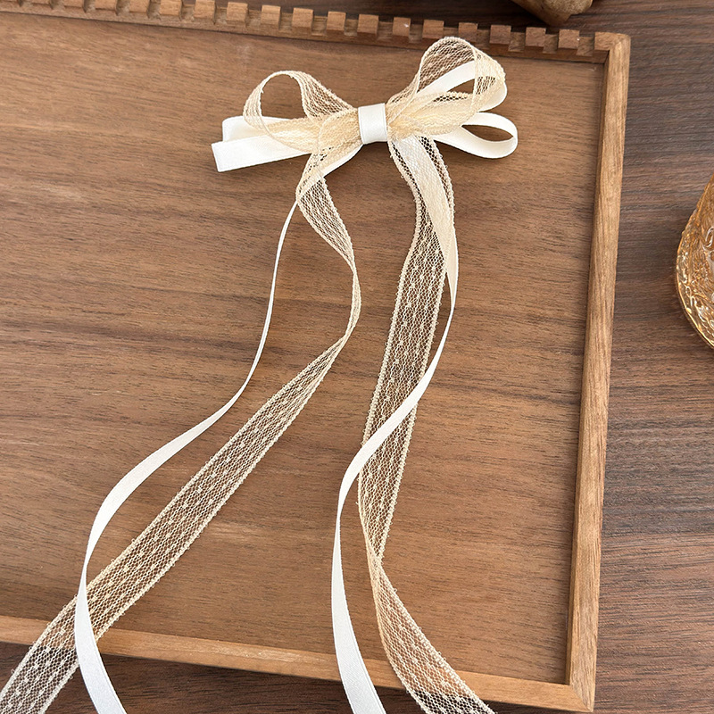 Pinza para el pelo con lazo de encaje coreano, horquillas de Cinta Larga, pasadores, diadema para mujeres y niñas, accesorios para el cabello dulces, joyería de boda: Gris