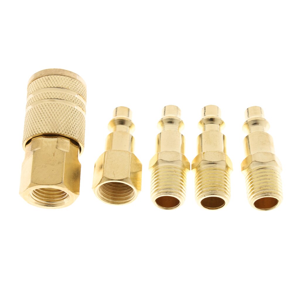 5 Pcs Messing Snelkoppeling Luchtslang Lijn End Connector Set Voor Compressor 1/4 Inch