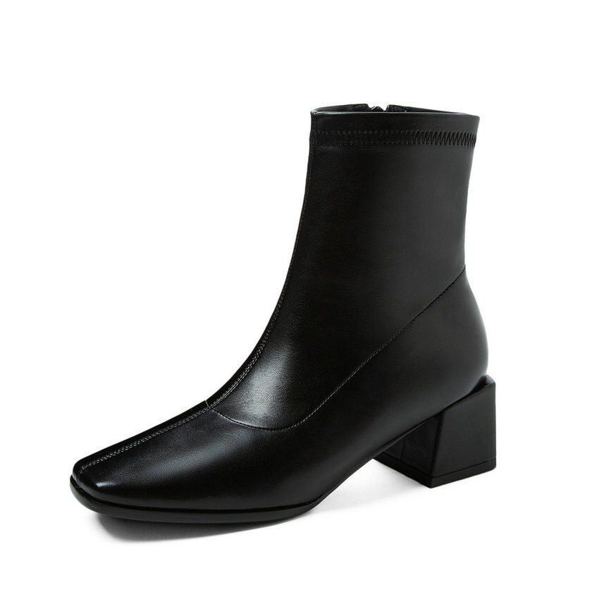 QUTAA Herbst Winter Stiefeletten Karree PU Leder Frauen Schuhe Square Ferse Zipper Kurze Stiefel Große Größe 34-43: Black / 3