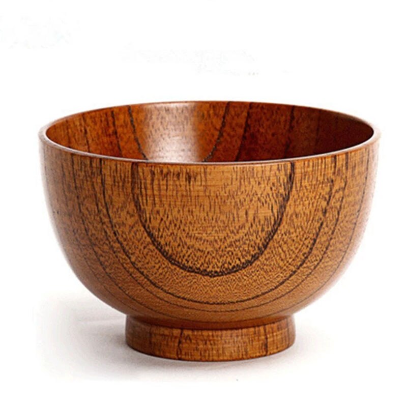 Bol en bois japonais rayure en bois massif protection de l'environnement peinture créative ménage vaisselle bol à soupe 11.5CM: 1 pcs