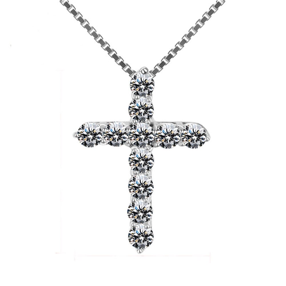 KNOCK 5A Zirconia Cross Pendant Necklace Bride Wedding Necklace For Women Classic Silver Color Zircon Stone Jewelry: X00008