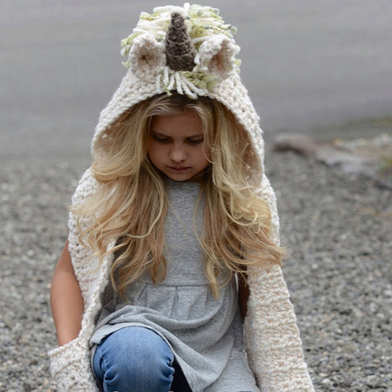 Gorro con bufanda de unicornio para niños, en 1, de punto cálidos para niñas, gorros de lana para – Grandado