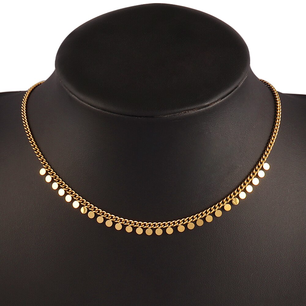 Trendy Stainless Steel Necklace For Women Gold Silver Color Round Geometric Pendant Necklace Choker Snake Chain Necklace Jewelry