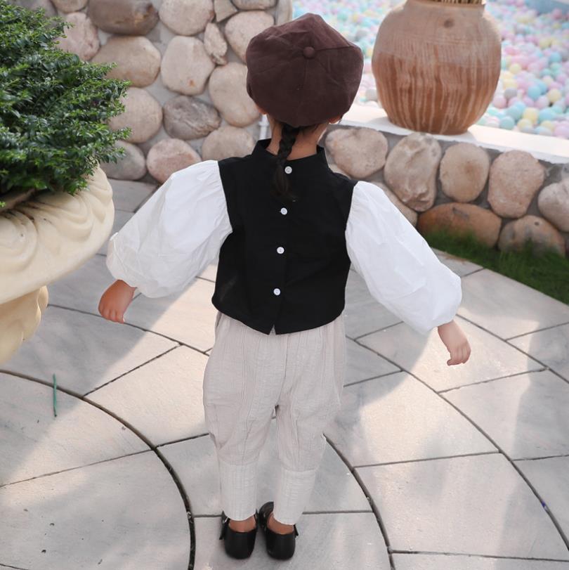 Camisas negras de manga abombada para bebés, tops bonitos de algodón para niños, blusas para niños pequeños, prendas de vestir exteriores, ws1092