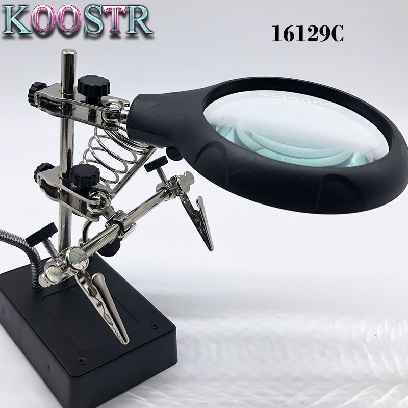 16129C 5 LED Auxiliary Clip Magnifier 3 In 1 Welding Magnifying Glass with helping Hand Soldering Solder Iron Stand Holde