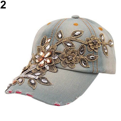 Gorro vaquero con incrustaciones de diamantes de imitación de verano para mujer: Grey