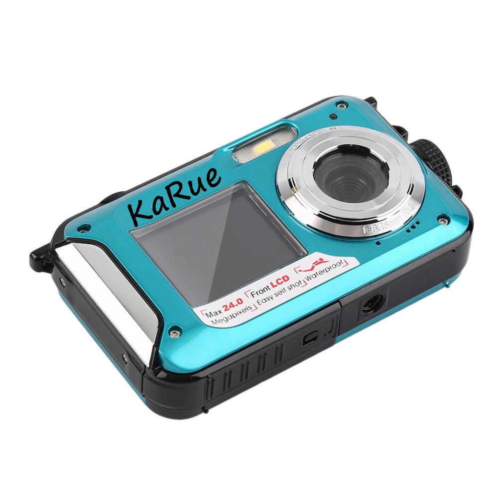 KaRue Digital Camera Waterproof Cam 2.7 inch TFT 24MP Max 1080P Double Screen 16x Digital Zoom Camcorder LCD Video Light Camera