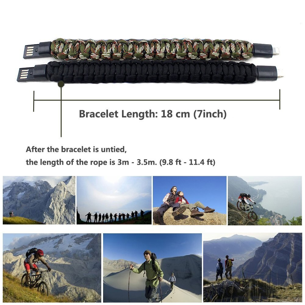 Survival Armband Lightning Datakabel Opladen Cord, Duurzaam Gevlochten Lederen Opladen Pols Manchet USB voor iPhone iPad