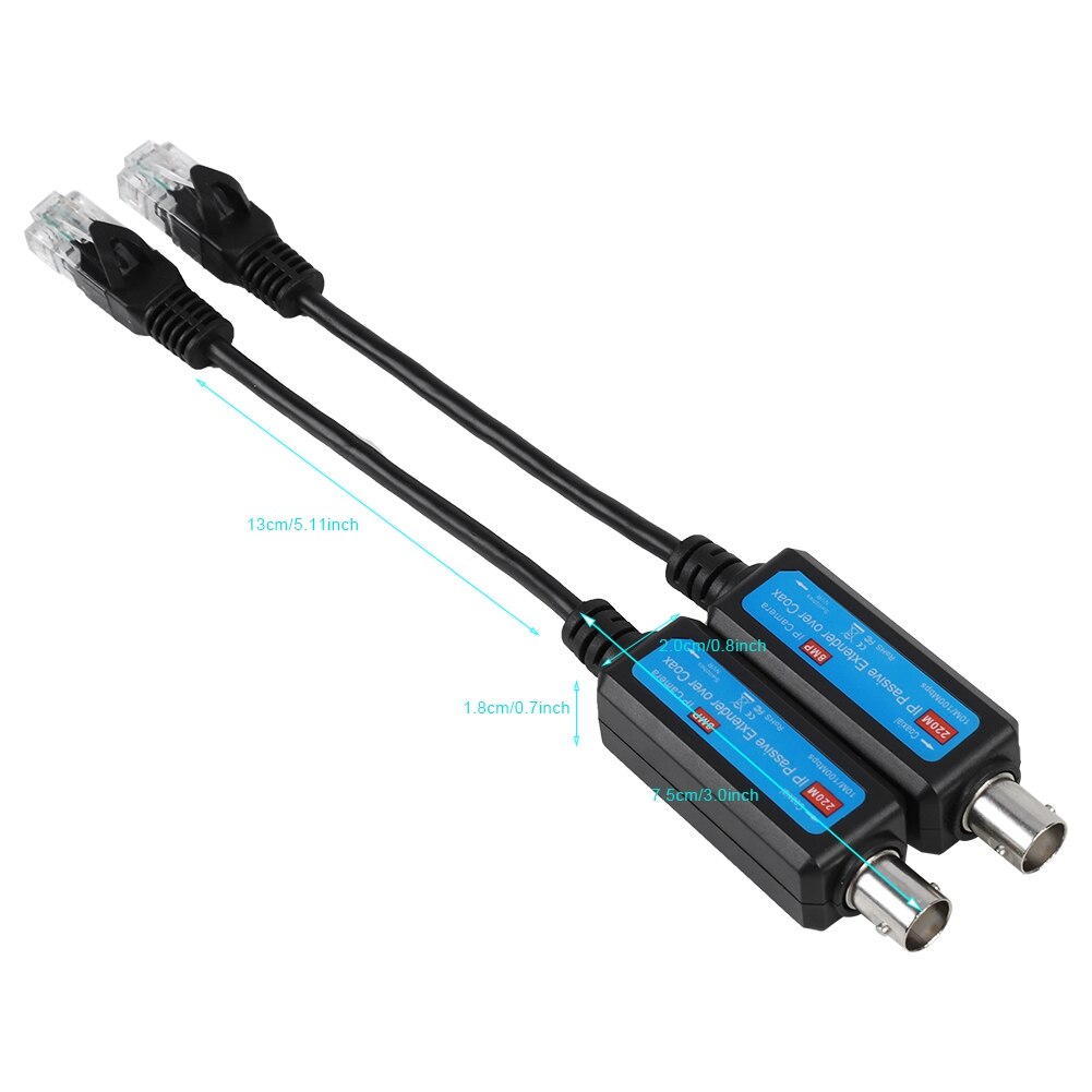 1 Pair Passive IP Network Coaxial Transmitter Receiver Extender 10/100Mbps 1CH Transmission Cables Coax Cable For IP NVR Camera