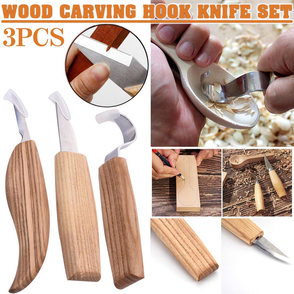 3pcs Wood Chisel Woodworking Cutter Hand Tool Set Stainless Steel Wood Carving Set DIY Peeling Sculptural Spoon Carving Cutter