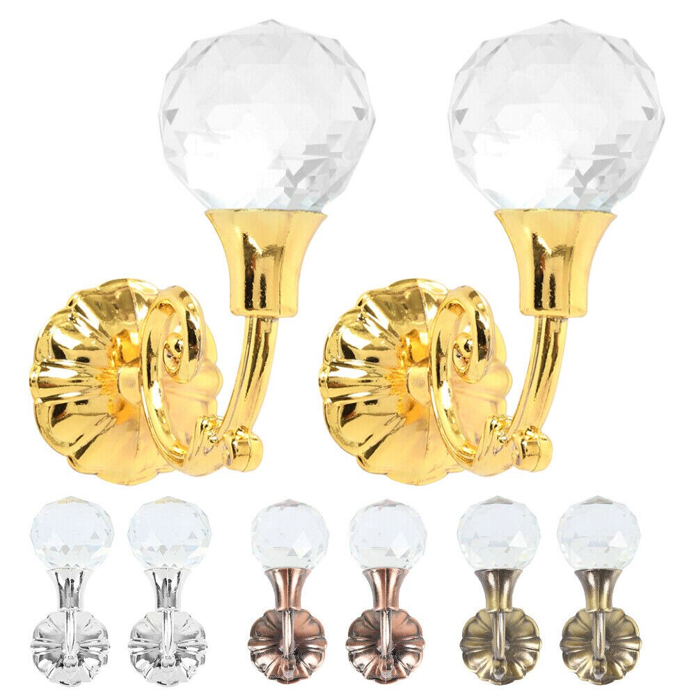 Vacclo 1 pair Vintage Crystal Curtain Hook Home Wall Tie Hold Backs Hooks Hanger Home Decoration Delicate Holder for Towel Hats