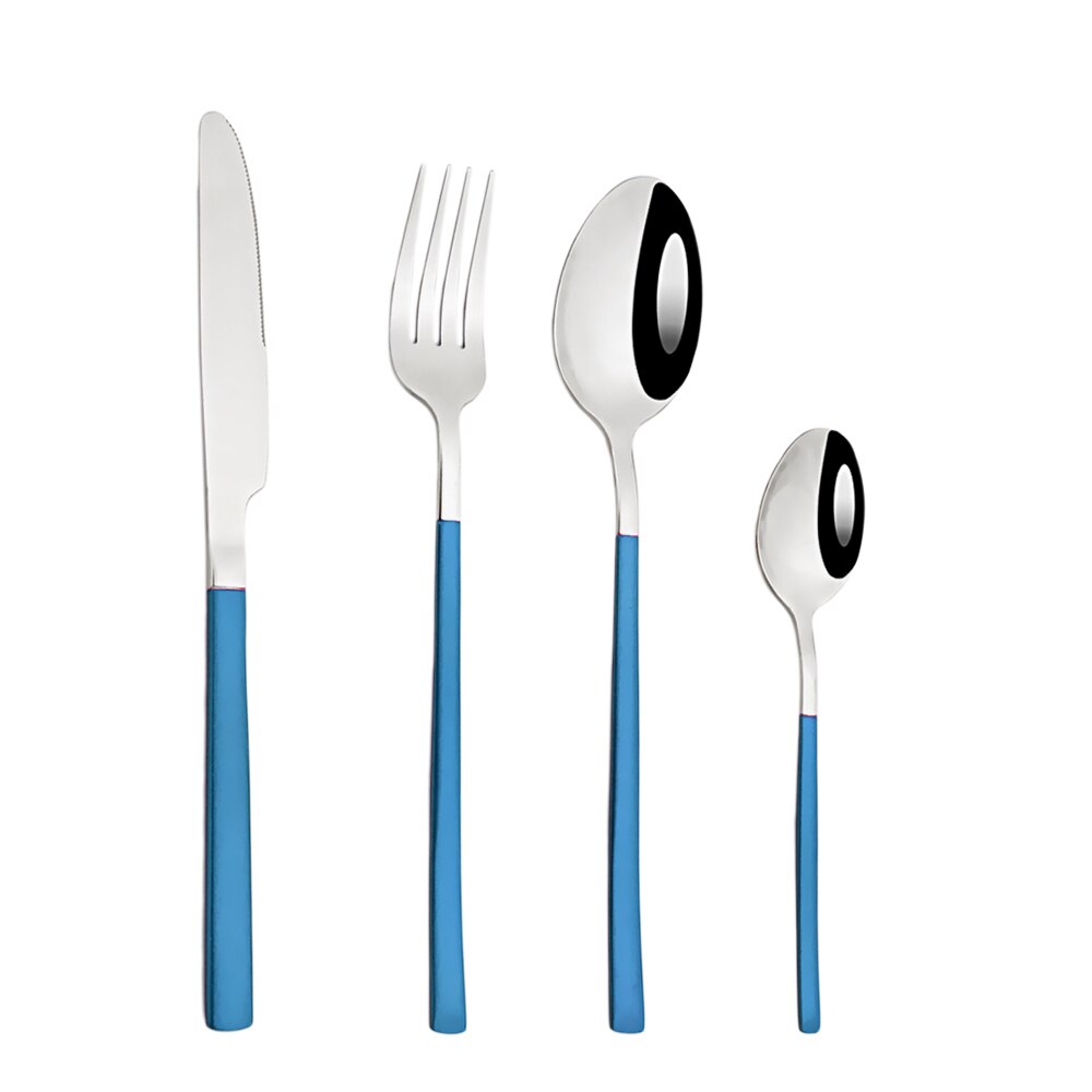 Zoseil – service de couverts en acier inoxydable, vert et or, fourchette à Dessert, cuillère à thé, vaisselle de table, service de cuisine: Blue silver