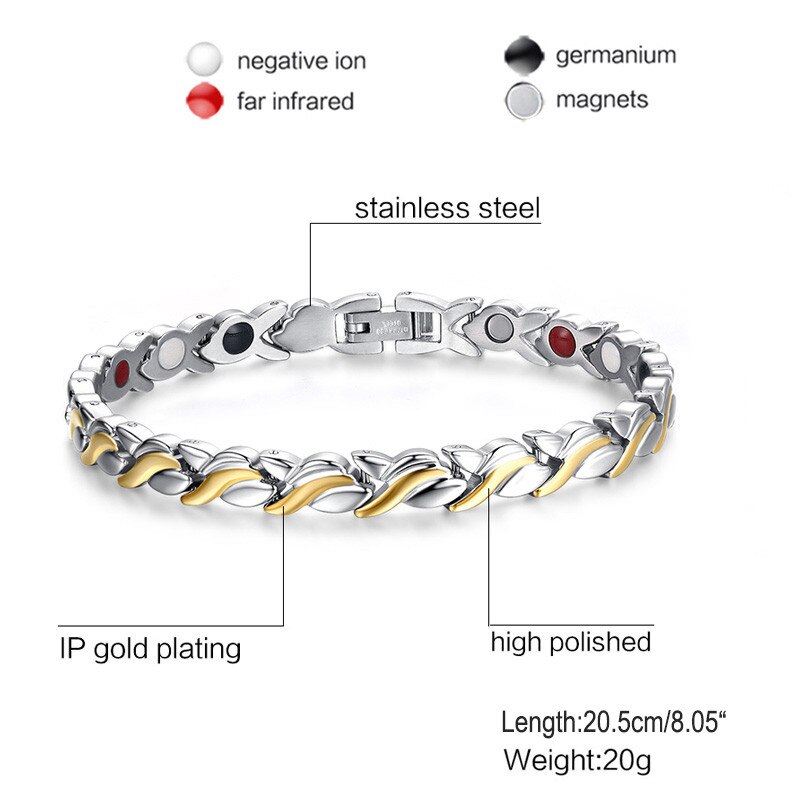 Modyle 7mm Adjustable Length Health Magnetic Bracelet For Women Stainless Steel With Germanium Hand Chain