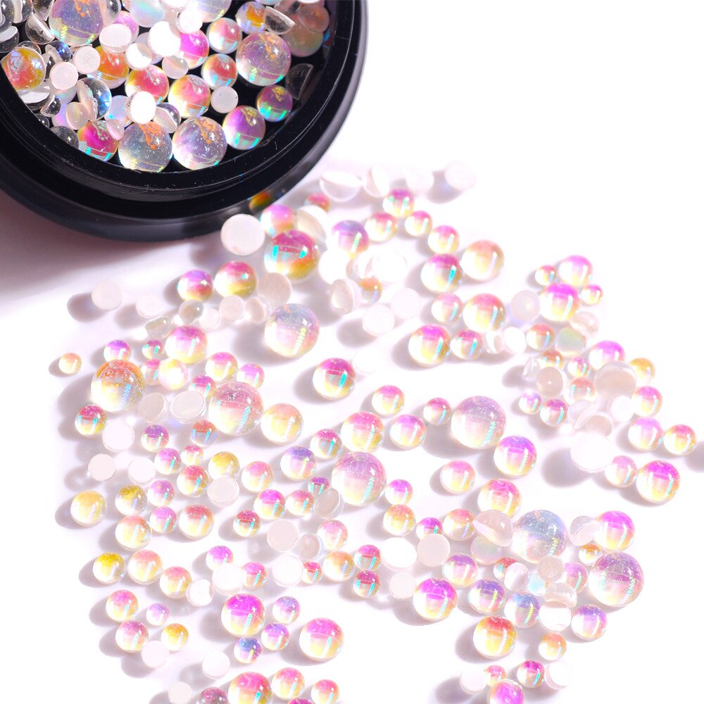 10G Gemengde Grootte Nail Art Mermaid Ronde Glazen Steentjes Mermaid Plaksteen Crystal Diy 3D Kralen Glitter Stones Decor Accessoires: White