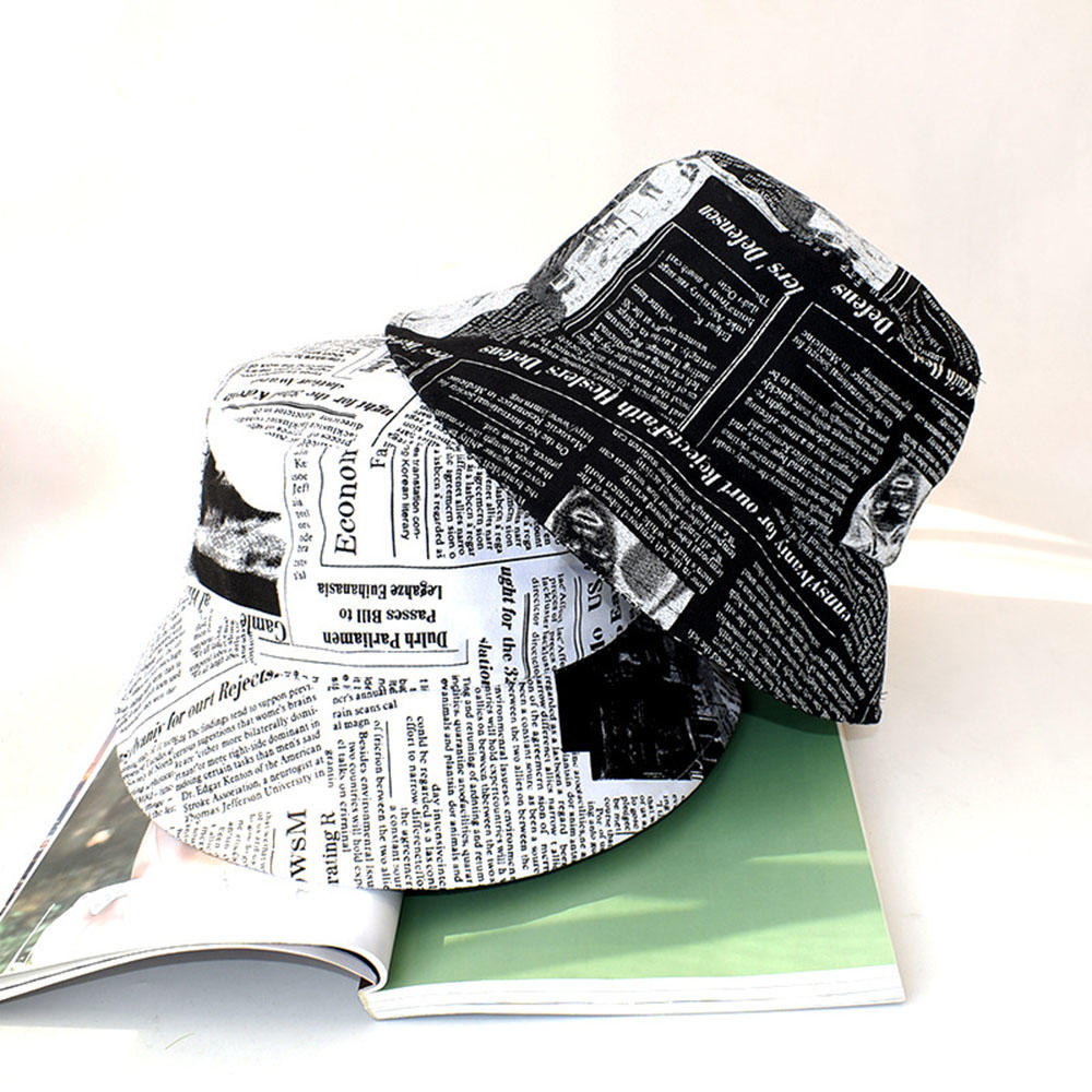 1 Pcs Vintage Newspaper Pattern Bucket Hats Women Men's Panama Hat Fishing Hat Fisherman Cap Casual Sun Hat