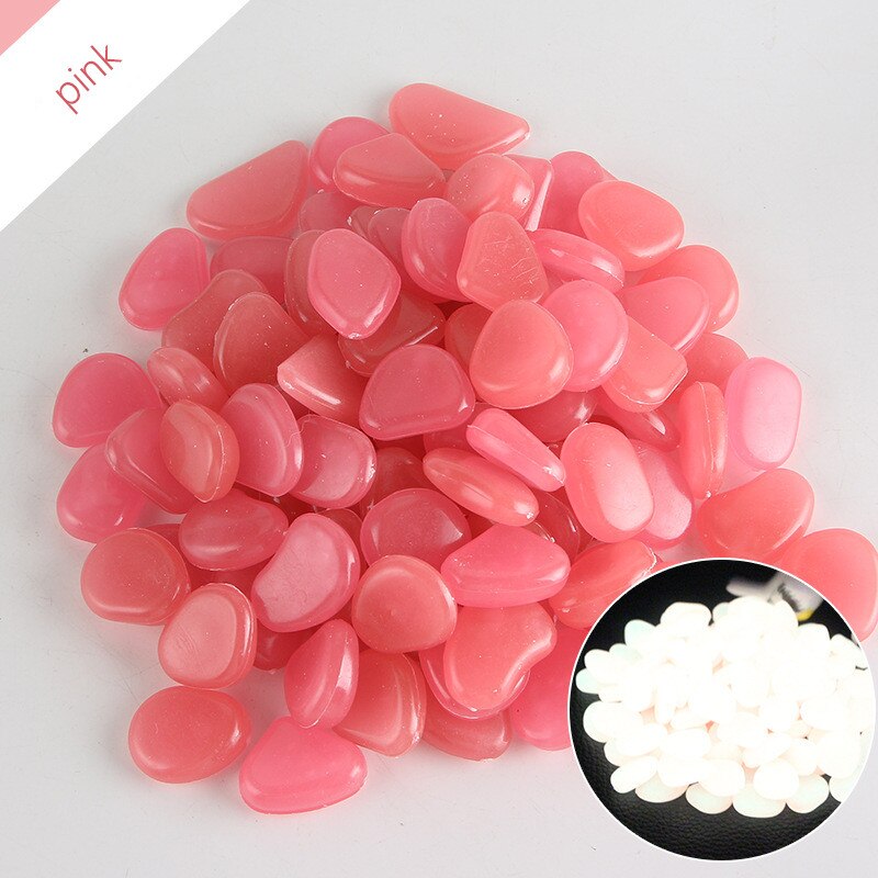 glow in the dark stones 50Pcs Garden Luminous Glowing Stone Pebble Glow in the Dark Garden for Walkways Garden Path marble patio: Pink