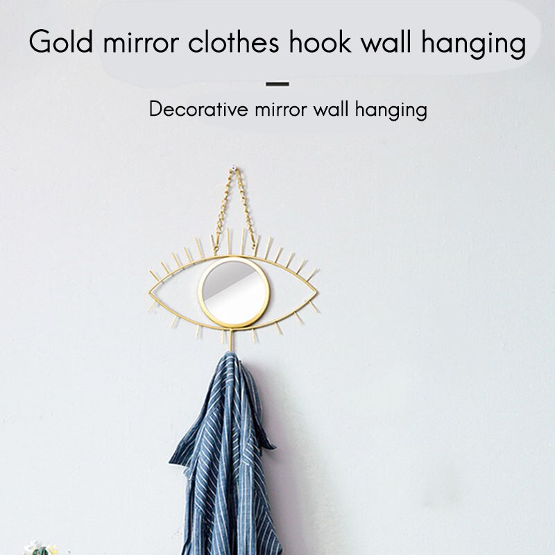 Creatieve Oog Vorm Make-Up Spiegel Goud Trim Decoratieve Spiegel Met Sieraden Haak Muur Opknoping Ornamenten