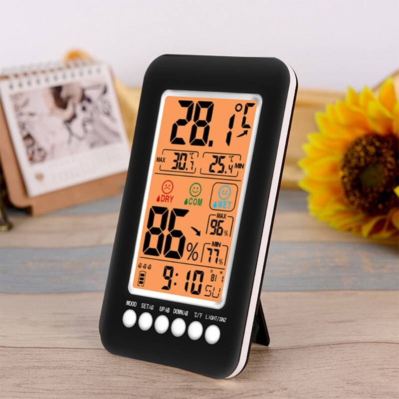 D7WA Indoor Hygrometer Thermometer w/ Alarm Clock Digital Temperature Humidity Meter with Large Screen Multifunctional