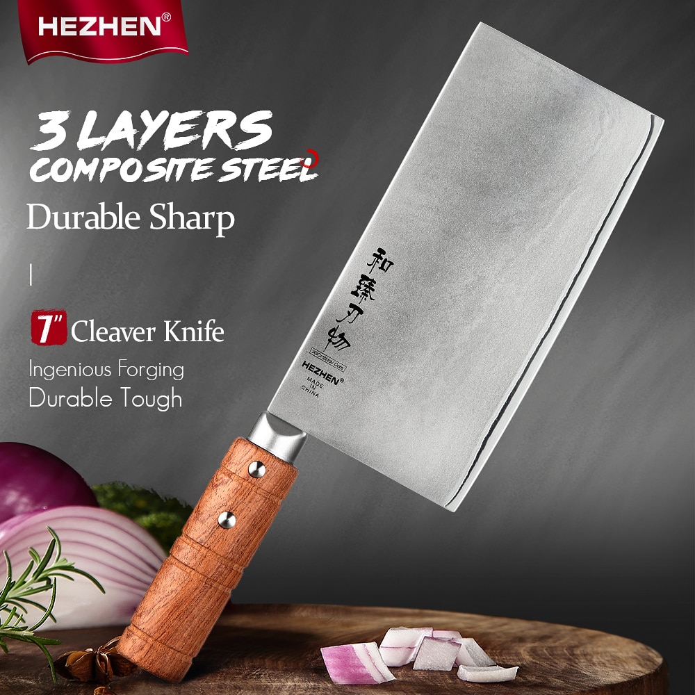 HEZHEN 7 Inches Slice Knife Stainless Steel Chinese Handmade Kitchen Chef Knives Razor Sharp Cook Knife